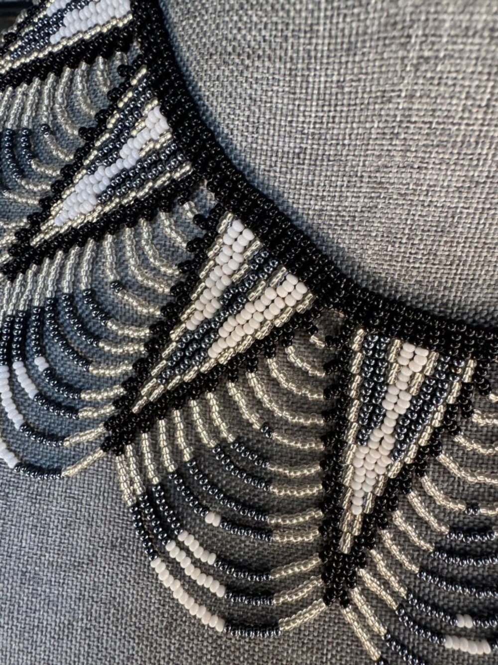 Beaded Black & White Art Deco-Style Statement Necklace - Picture 6 of 7